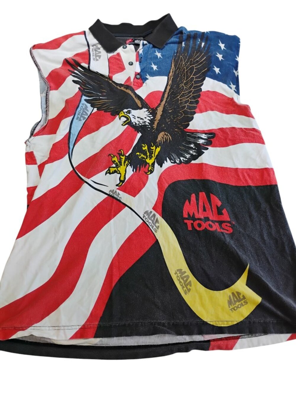 Vintage MAC Tools Mechanics Tank Top Polo Collar Shirt American Flag Eagle XL